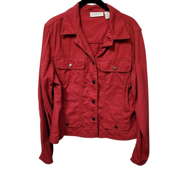 CHADWICKS Red Jean Style Cotton Jacket 16 Front Pockets Buttons Trucker - Picture 4 of 16